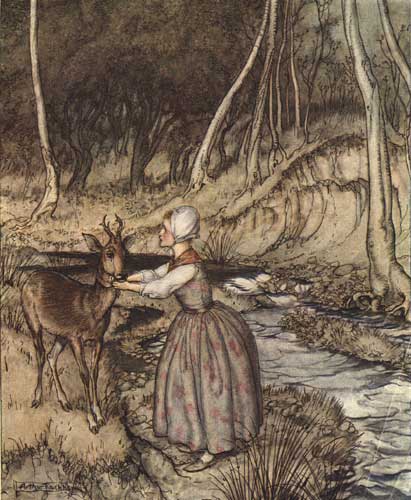 Illustration von Arthur Rackham zu dem Märchen Brüderchen und Schwesterchen von den Brüdern Grimm