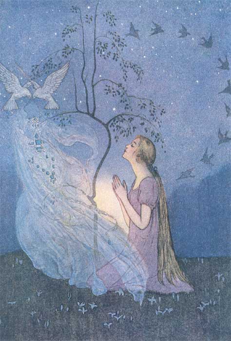 Cinderella am Grab ihrer Mutter, Illustration Elenore Abbott