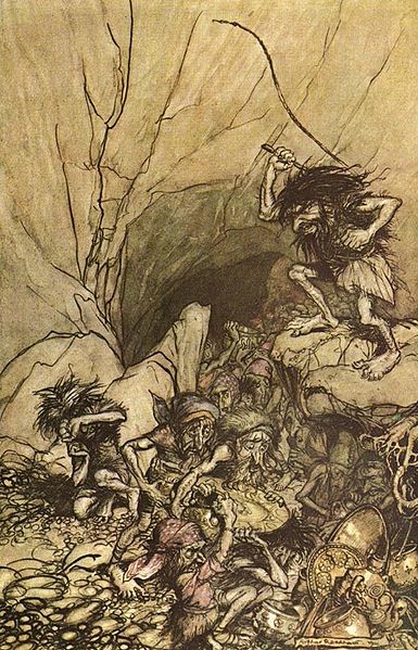 Rheingold: Zwergenkönig Alberich. Illustration Arthur Rackham