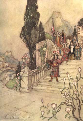 Illustration von Warwick Goble zu dem Märchen Der Dummling aus Giambattista Basiles Pentameron
