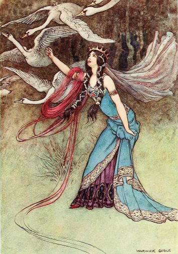 Illustration Warwick Goble zu dem Märchen Die sechs Schwäne von den Brüdern Grimm