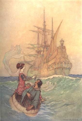 Illustration von Warwick Goble zu dem Märchen Pervonto aus dem Pentamerone von Giambattista Basile