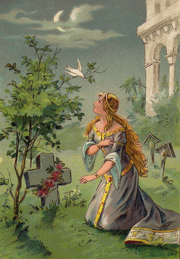 Aschenputtel am Grab ihrer Mutter, Illustration Thekla Brauer